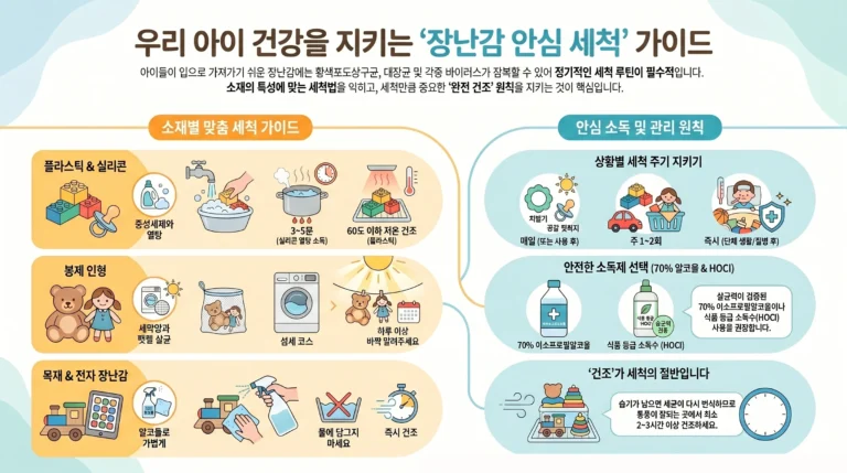 유아 장난감 세척·소독 방법 — 소재별 안전한 세척법 총정리