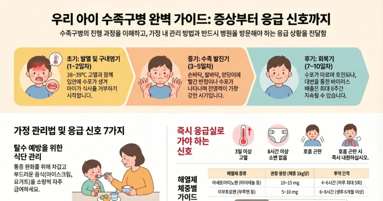 유아 수족구병 대처법 — 증상 단계별 확인·해열제 용량·응급 신호