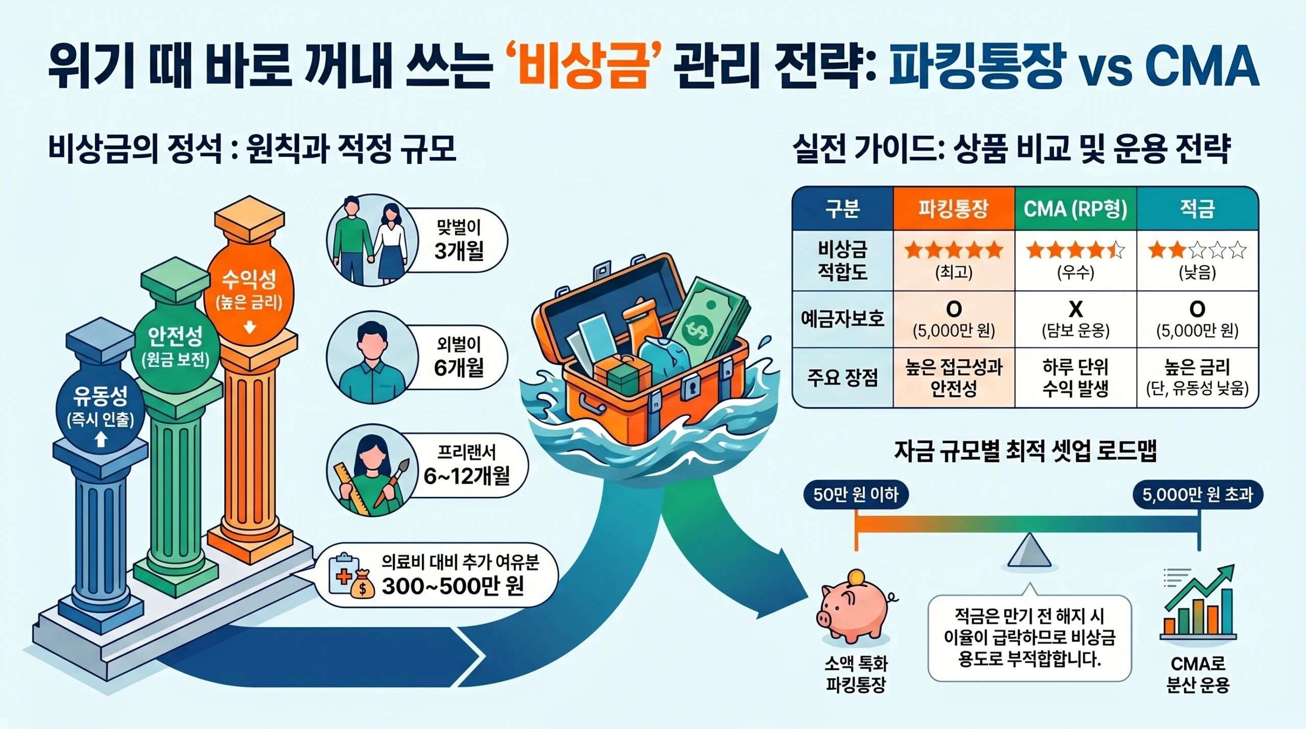 비상금 통장 완벽 가이드 2026 인포그래픽 — CMA·파킹통장·적금 비교 및 금리 총정리