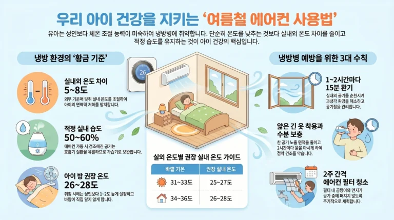 유아 냉방병 예방 — 에어컨 온도 기준과 아이 건강 지키는 여름 실내 환경