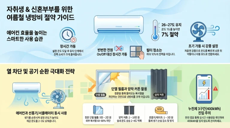 자취·신혼집 여름 냉방비 절약 꿀팁 — 에어컨·선풍기·단열까지 실전 정리
