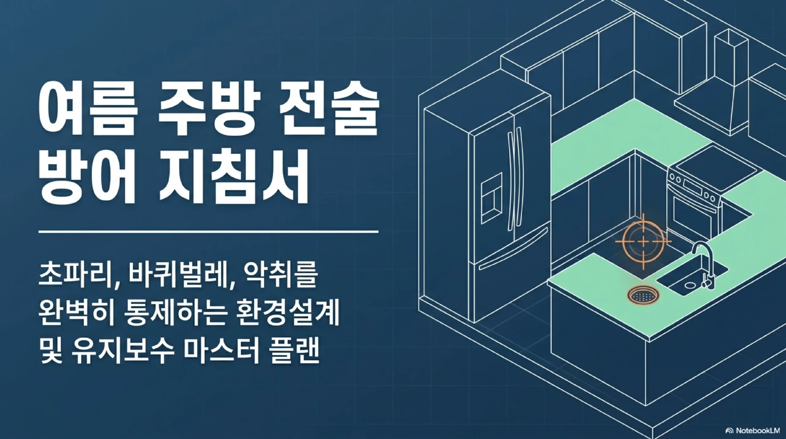 여름 주방 벌레·냄새 관리 인포그래픽 — 초파리·바퀴벌레 예방법과 주방 냄새 제거 꿀팁 한눈에 정리