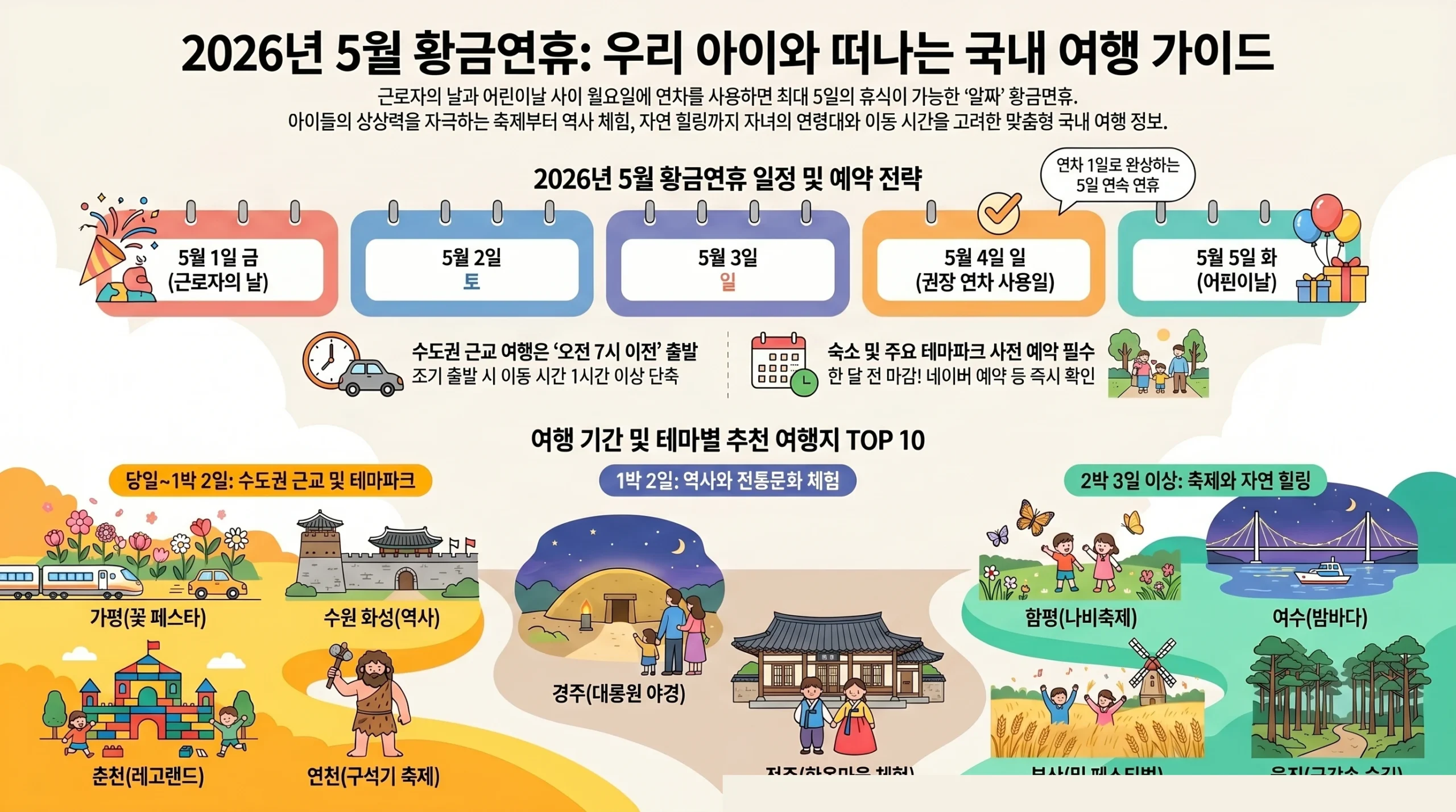 5월 황금연휴 국내 가족 여행지 | 아이와 가볼 만한 나들이 코스 TOP 10 인포그래픽