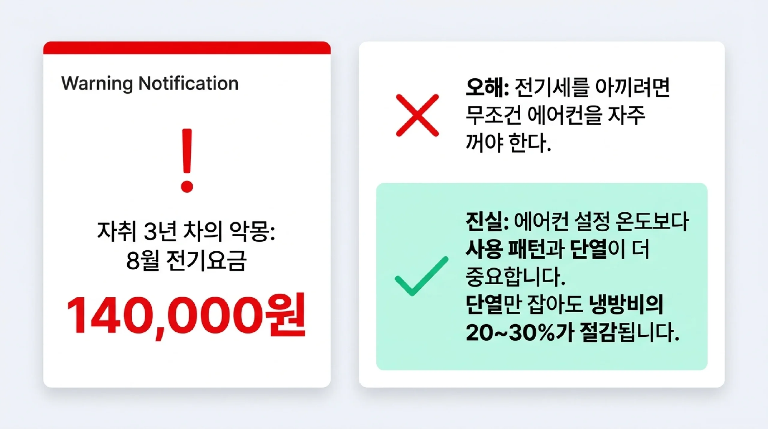 에어컨 절전 설정 비교 — 비절약 패턴 vs 절약 패턴 한눈에 정리