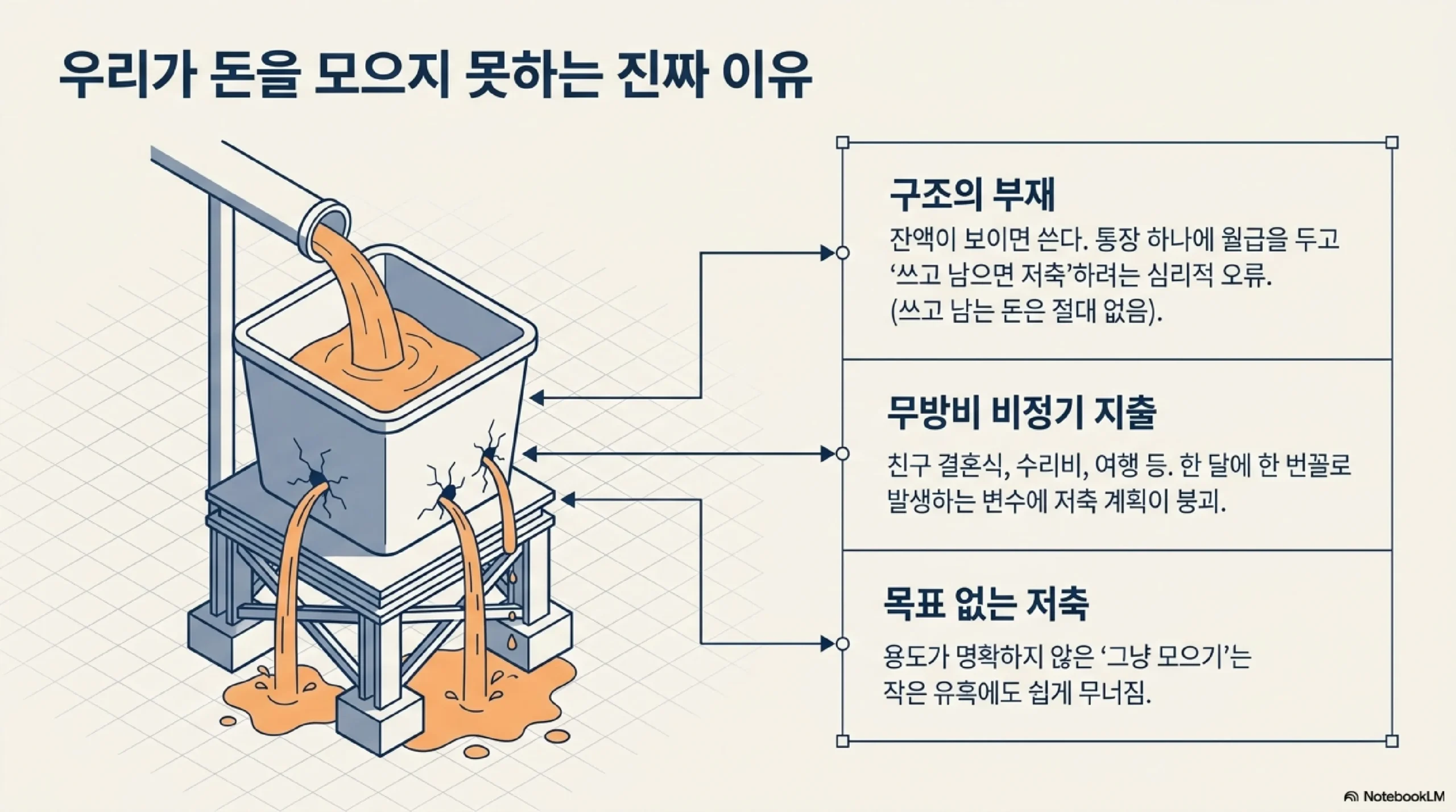 돈을 못 모으는 3가지 구조적 이유 — 단일 통장·비정기 지출·목표 없는 저축