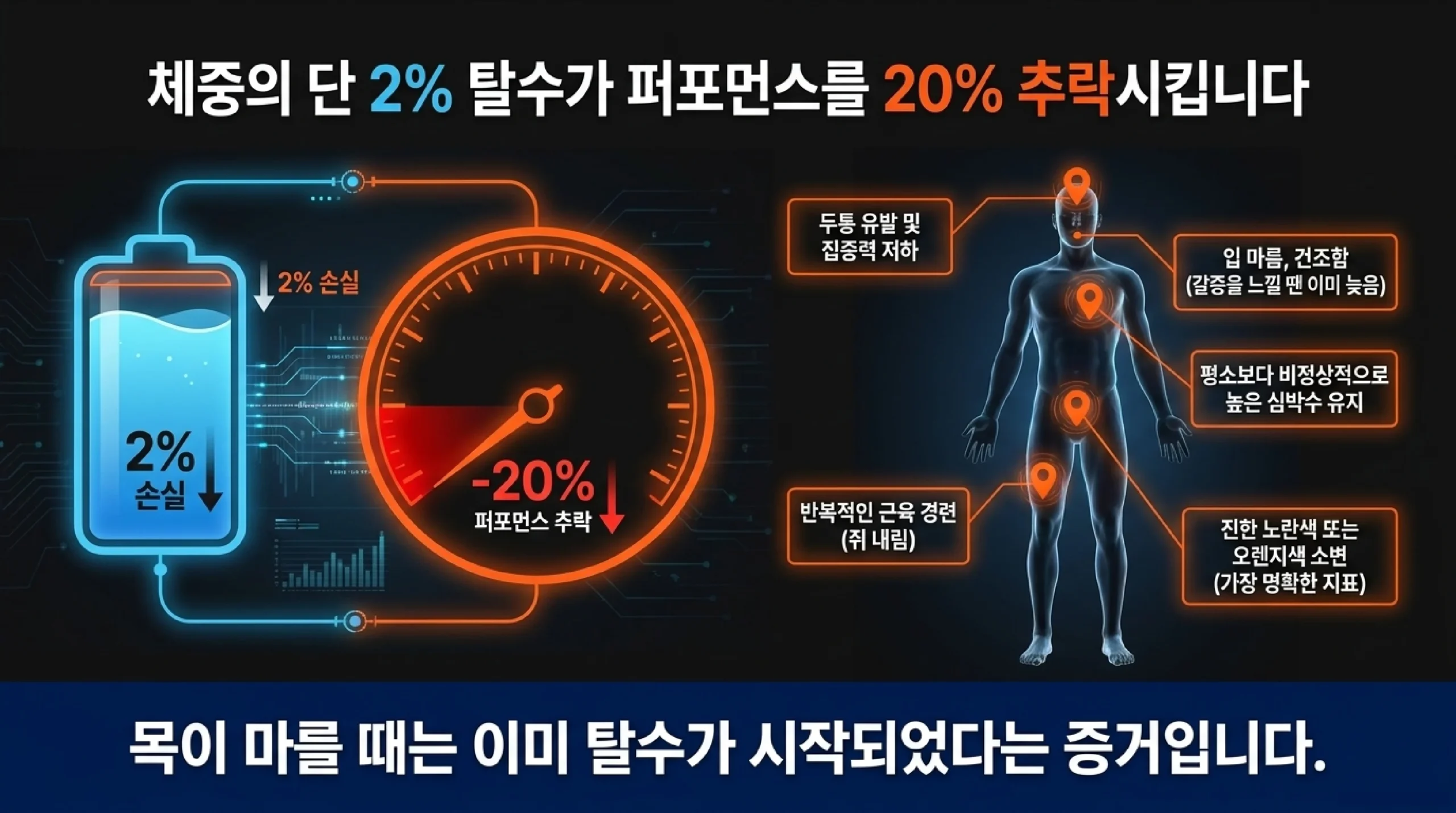 체중 2% 탈수가 퍼포먼스를 20% 추락시키는 이유