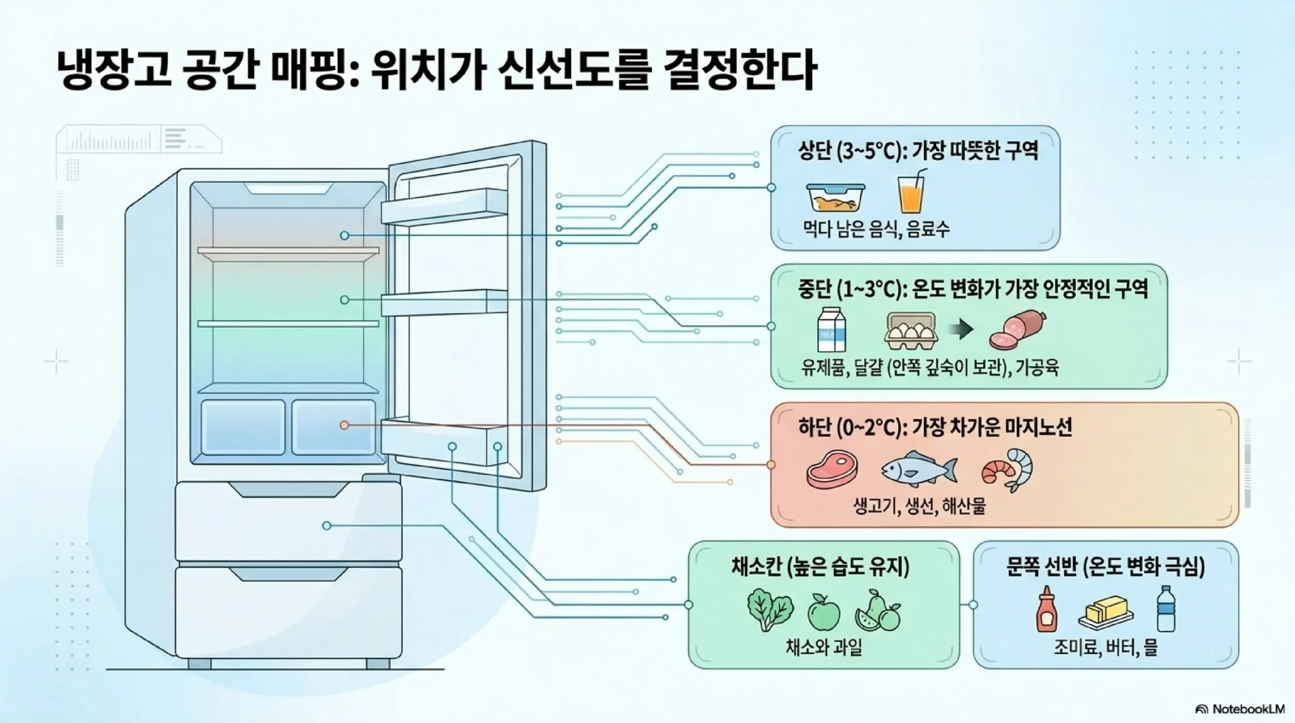 냉장고 온도 설정 — 냉장실 0~5℃, 냉동실 -18℃ 이하 기준