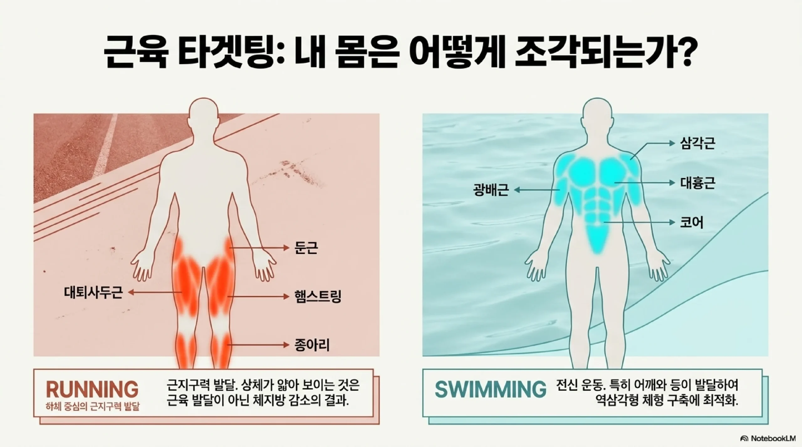 수영 vs 러닝, 발달하는 근육 부위 차이