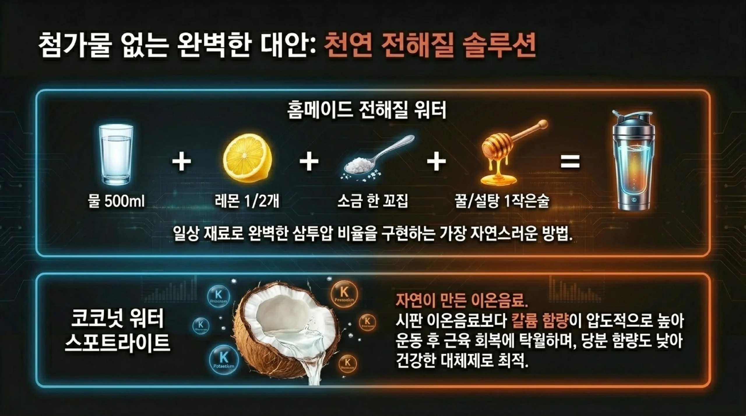 천연 전해질 솔루션 — 홈메이드 전해질 워터와 코코넛워터
