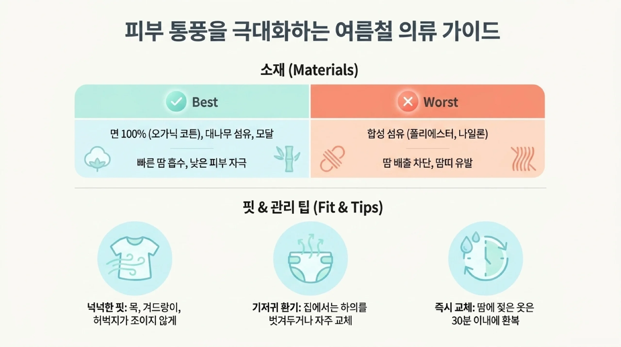 베이비 파우더 오해와 진실 — 땀+파우더 반죽 현상, 수딩젤로 대체 권장