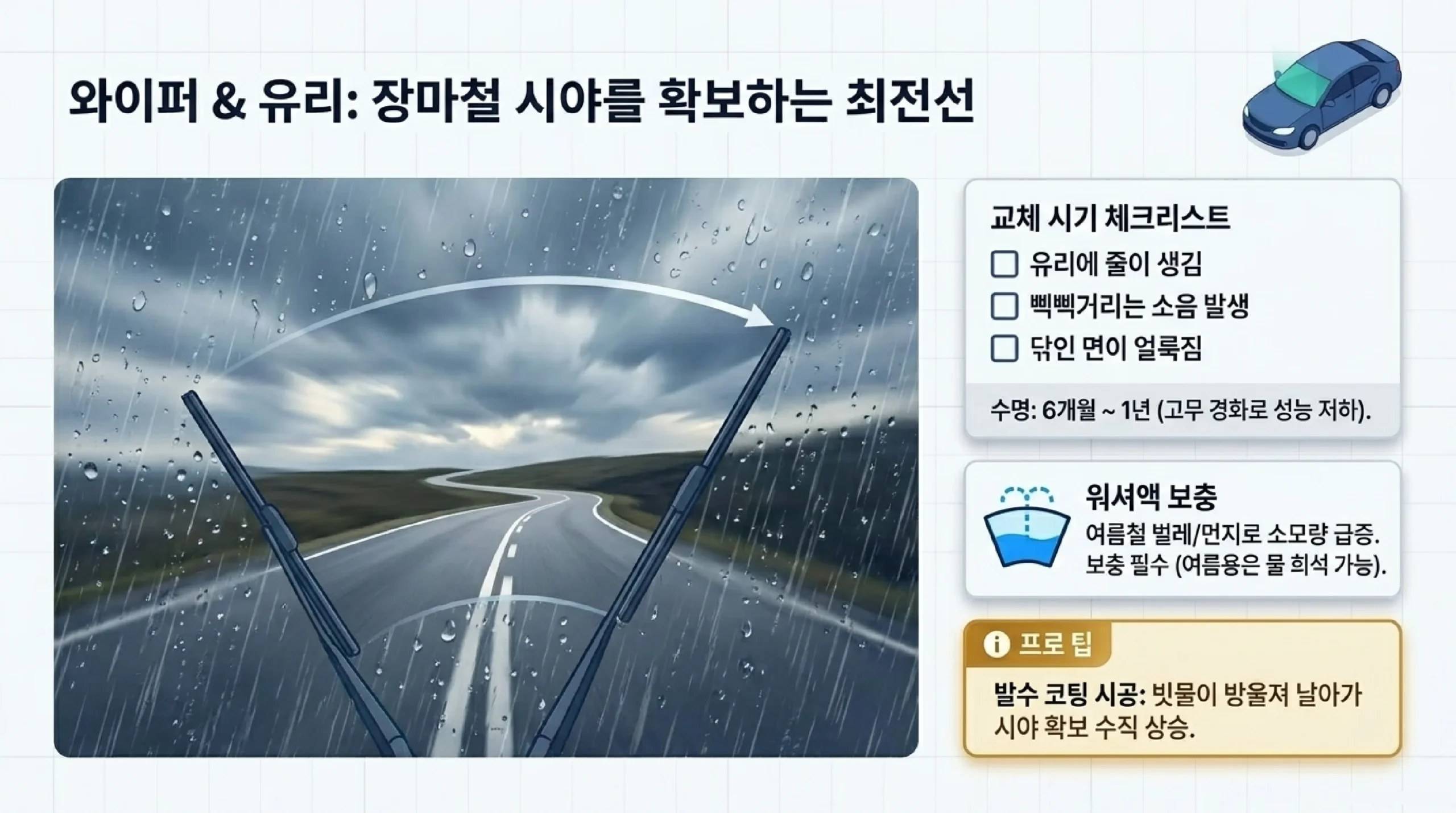 와이퍼 & 유리 — 장마철 시야를 확보하는 최전선