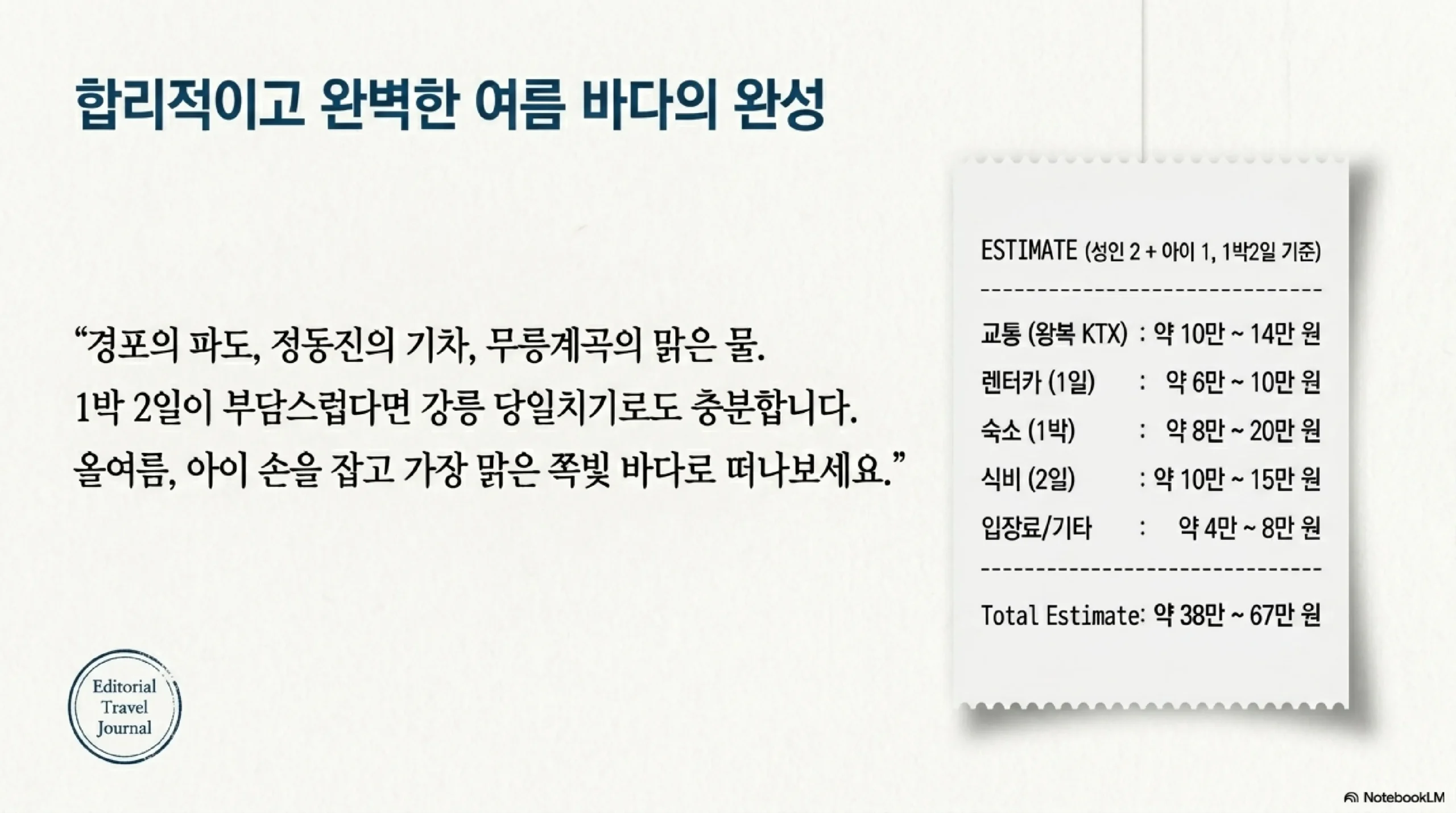 강릉·동해 여름 여행 실전 팁 — 교통·숙소·주의사항·예상 경비 총정리