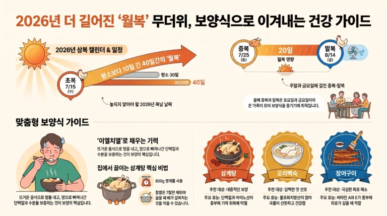 복날 삼계탕과 여름 보양식 — 2026 초복·중복·말복 날짜로 챙기는 한여름 기력 회복
