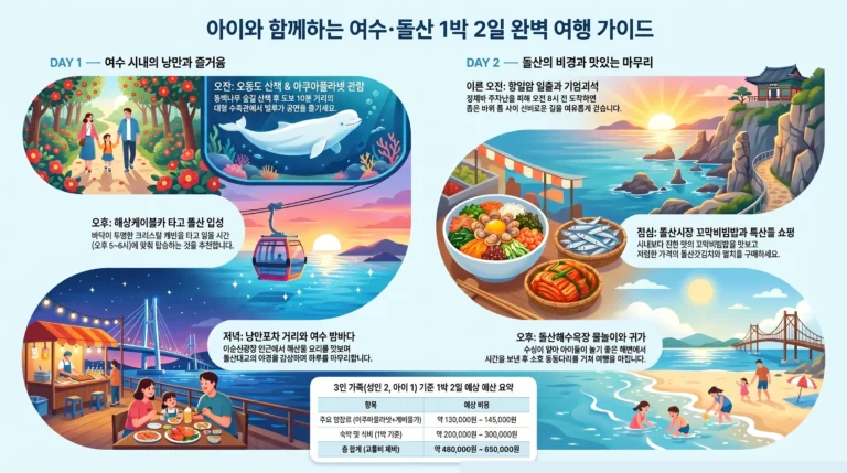 여수·돌산 여름 가족 여행 1박2일 — 케이블카·향일암·밤바다 코스
