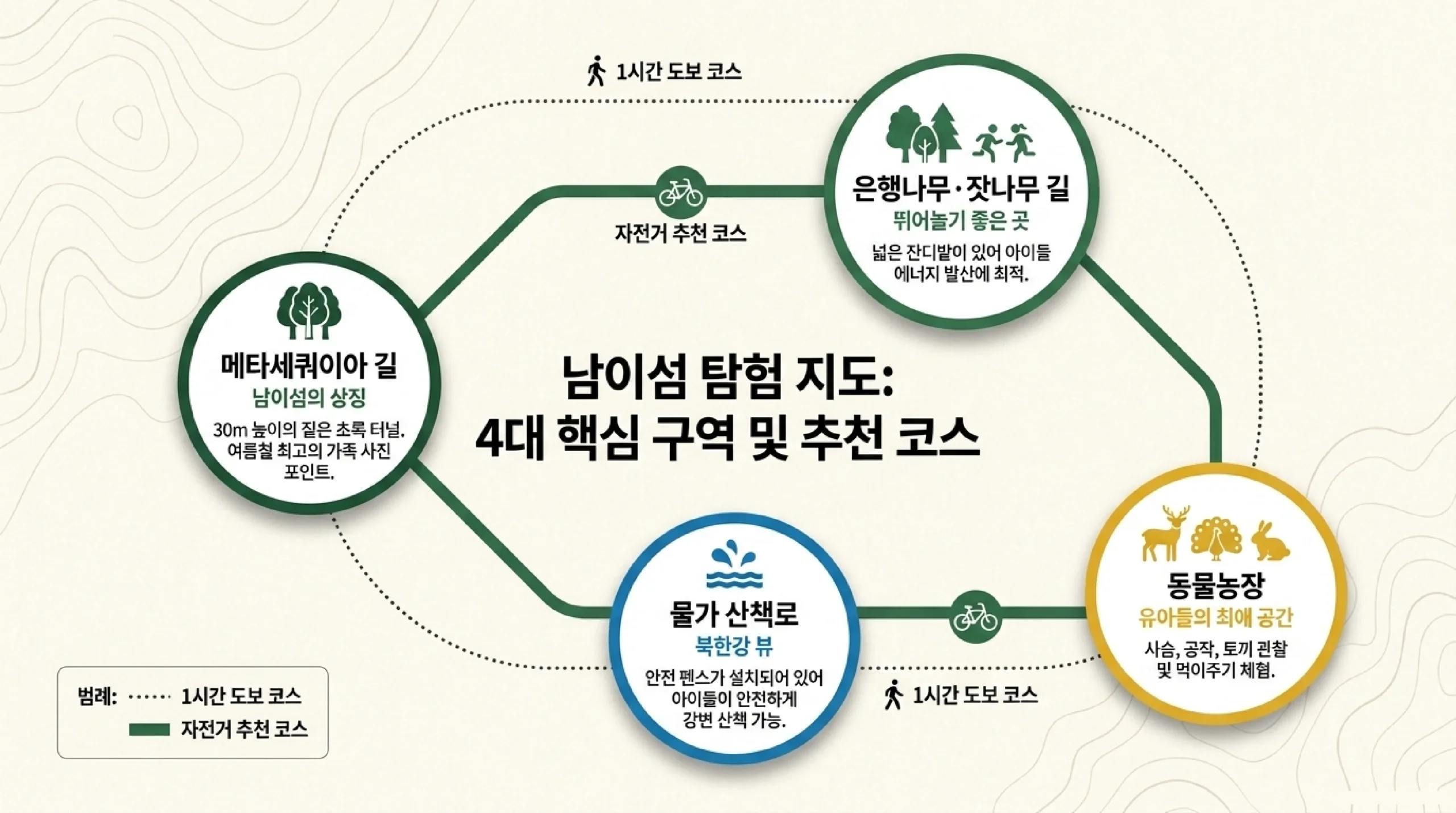 남이섬 메타세쿼이아 길·동물농장 여름 코스 — 아이와 자전거 투어 동선
