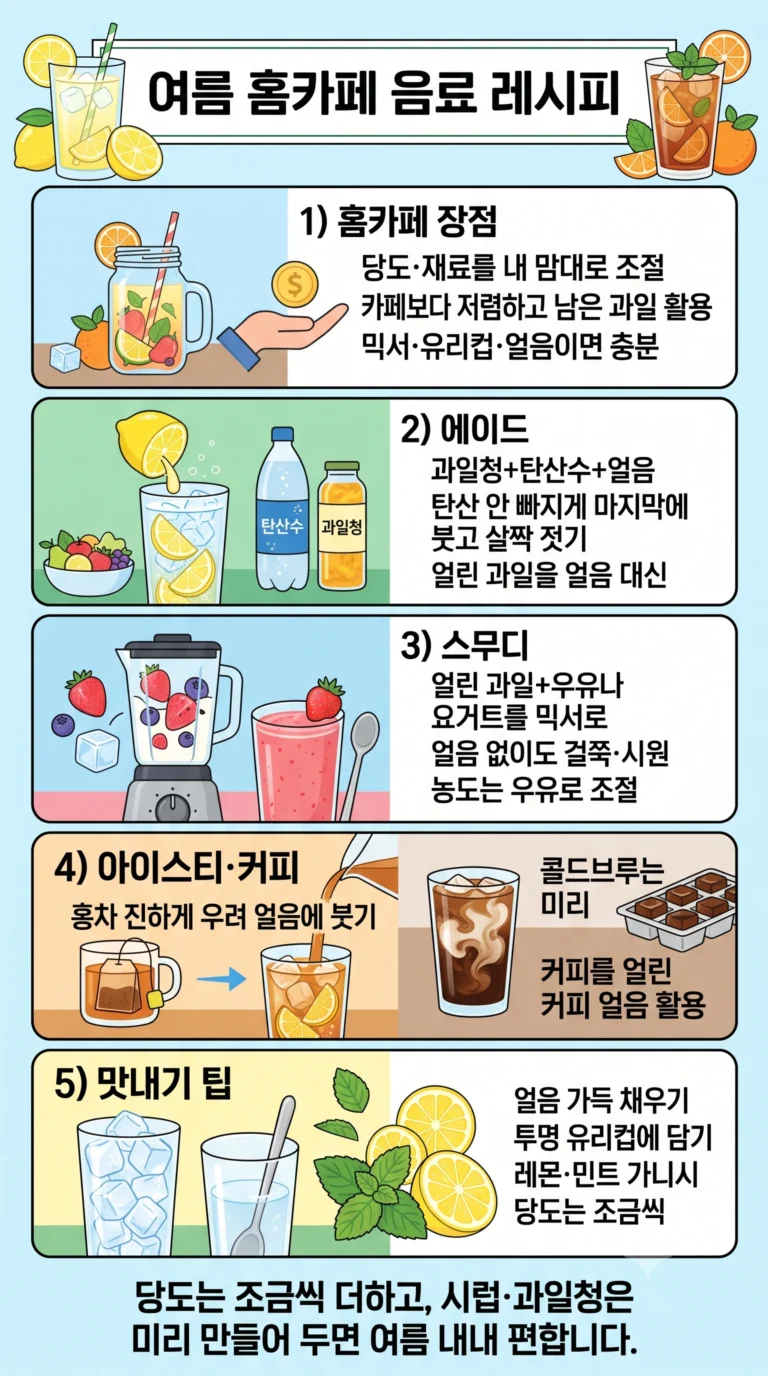 여름 홈카페 음료 레시피 — 에이드·스무디·아이스티 집에서 만들기