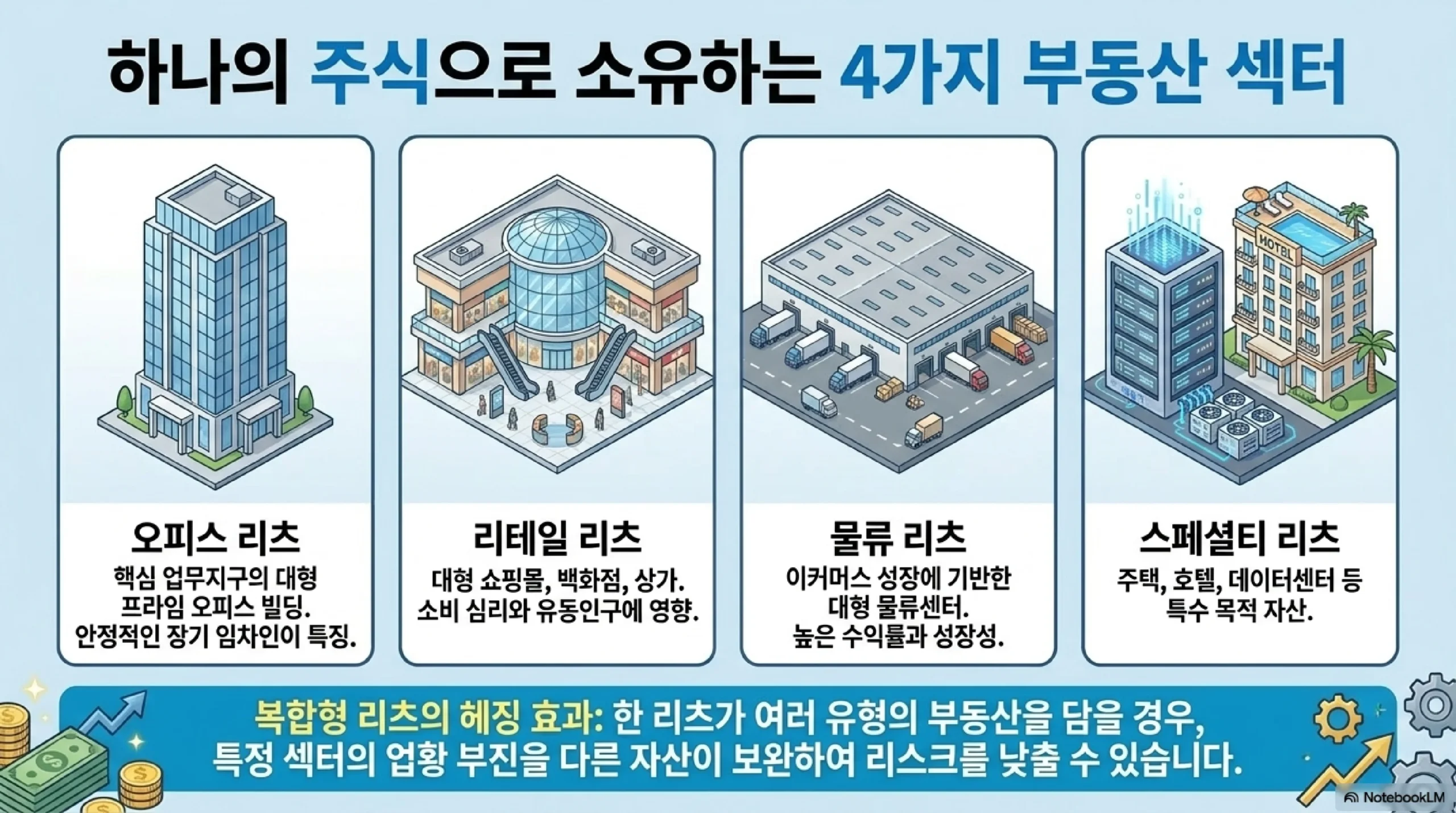 리츠 투자 장점 — 소액 분산 투자 90퍼센트 의무배당 높은 배당 환금성 유동성 관리 부담 없음
