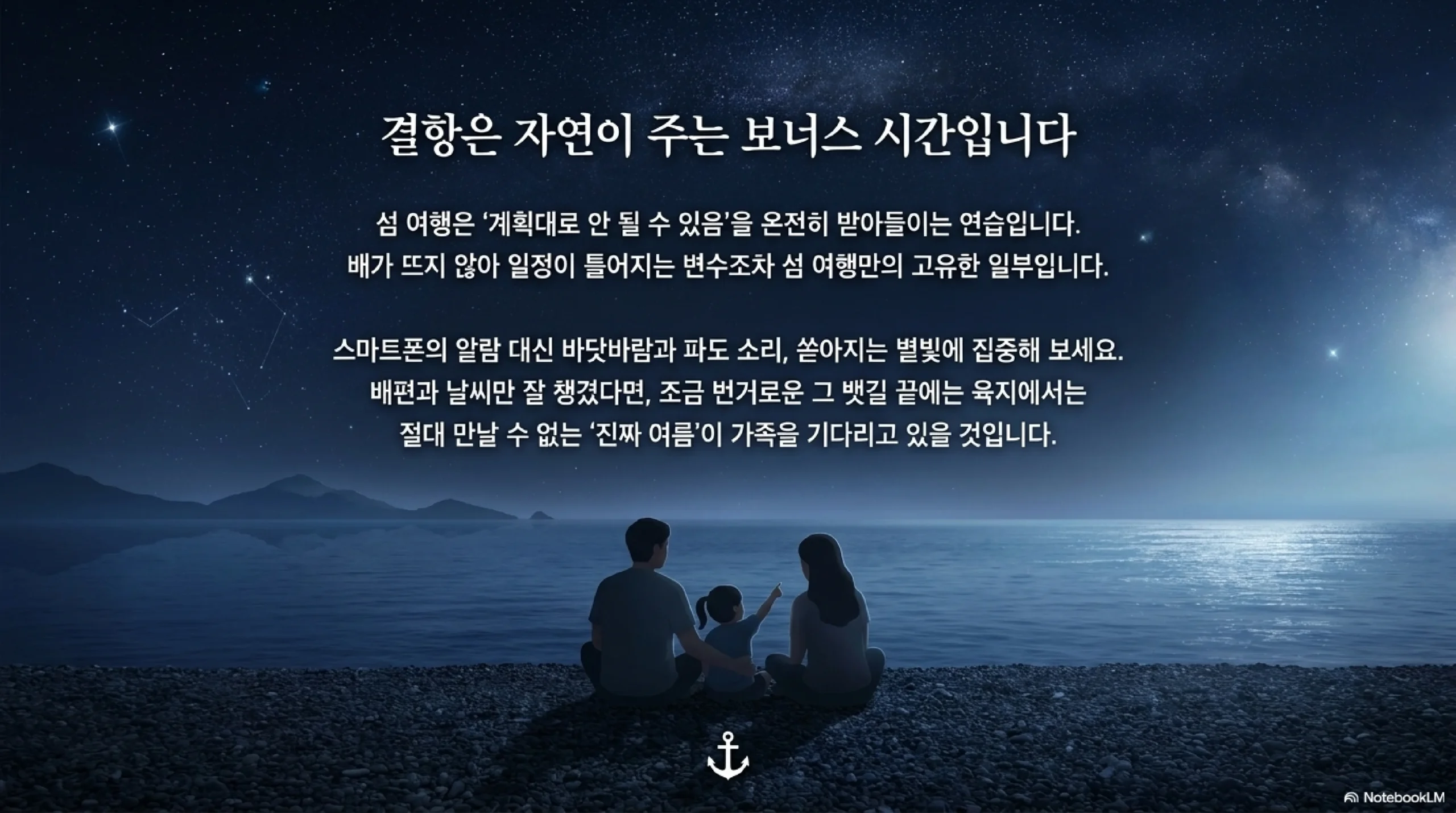 아이와 섬 여행 준비 — 상비약 자외선 차단 모기 기피제 챙 넓은 모자 구명조끼 아쿠아슈즈 절벽 방파제 갯바위 손 잡고 이동
