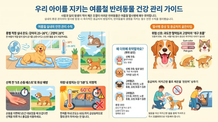여름 반려동물 더위 관리 — 강아지·고양이 실내온도·산책 시간·열사병 예방
