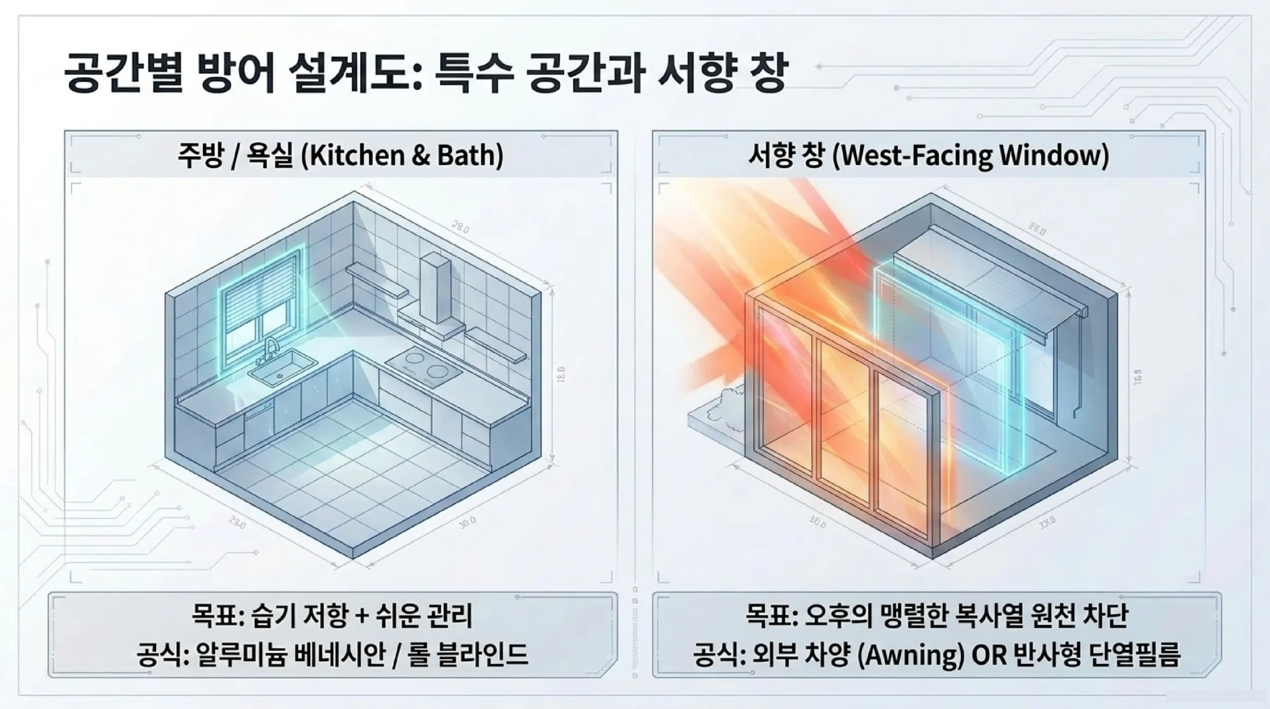 함께 쓰면 좋은 방법 — 외부 차양 어닝 롤스크린 창가 화분 서큘레이터 병행 냉방 효율