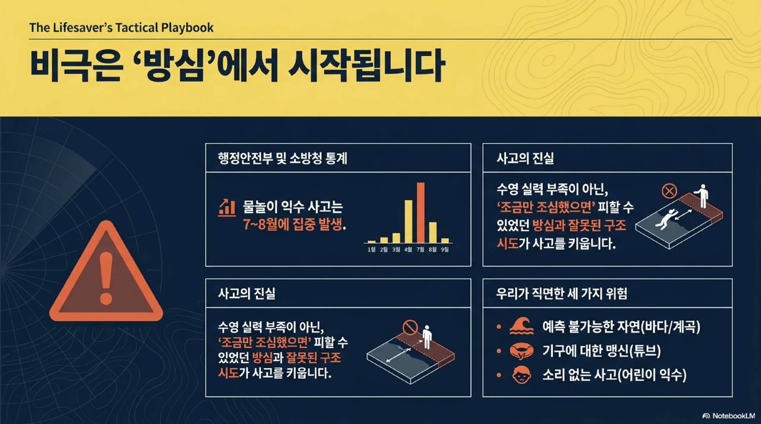 물놀이 전 기본 수칙 — 안전요원 상주 지정장소 위험구역 출입금지 준비운동 구명조끼 음주 후 입수금지
