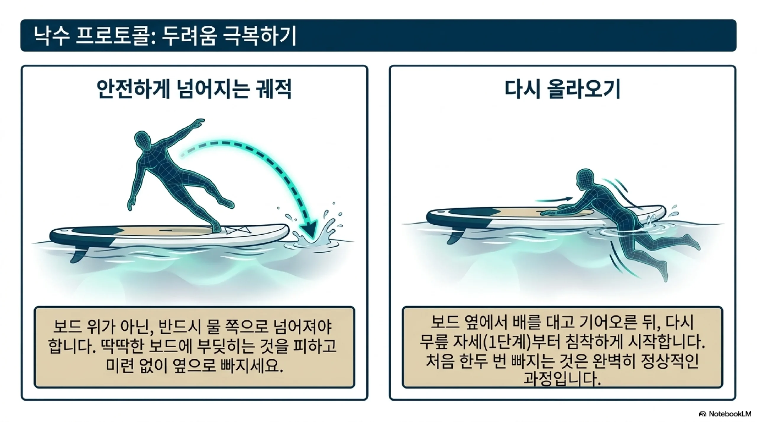 안전 수칙 — 구명조끼 리시 필수 착용 날씨 바람 확인 오프쇼어 조심 혼자 타지 않기 체력 남기고 돌아오기 주변 살피기
