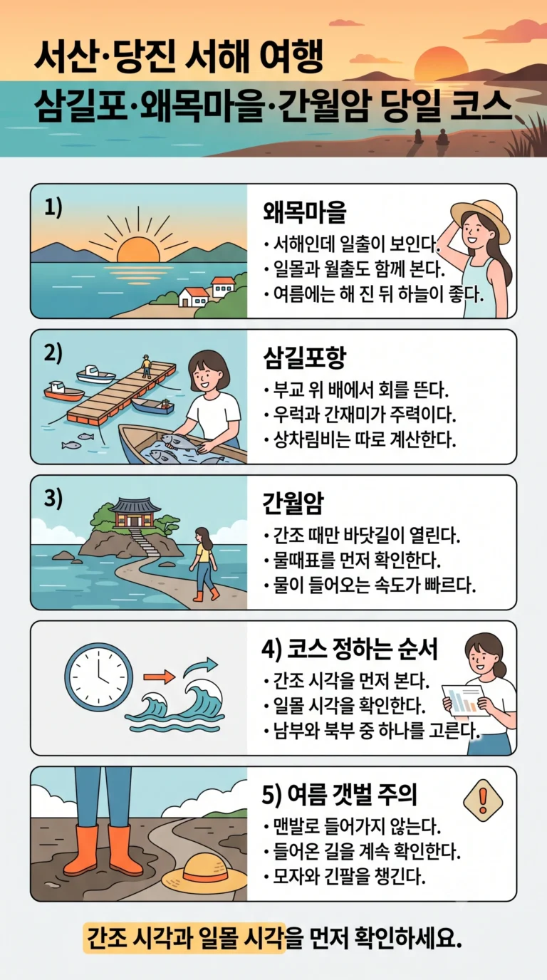서산·당진 여름 서해 여행 — 삼길포·왜목마을 일몰·간월암 당일 코스