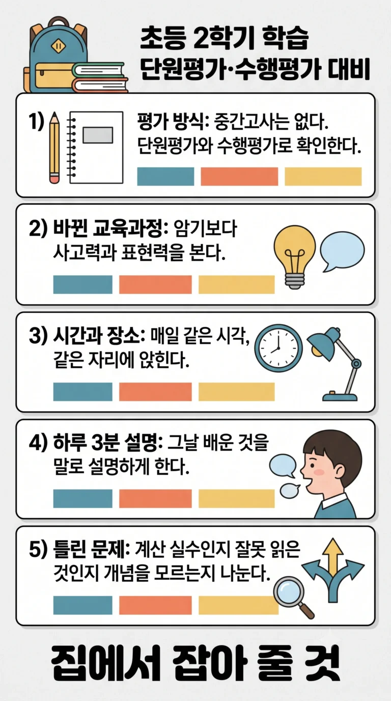 초등 2학기 학습 관리 — 단원평가·수행평가 대비와 집에서 잡아 줄 공부 습관