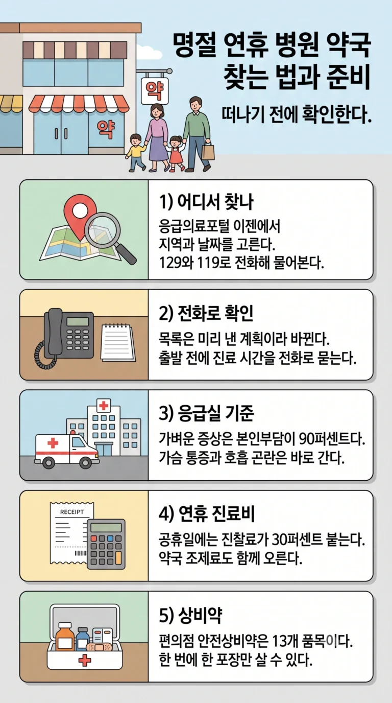 명절 연휴 병원·약국 이용 — 문 여는 곳 찾는 법과 상비약 준비