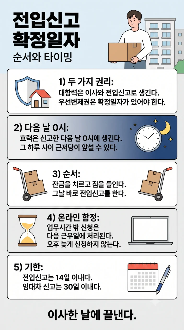 전입신고 확정일자 — 이사 당일에 해야 하는 이유와 순서