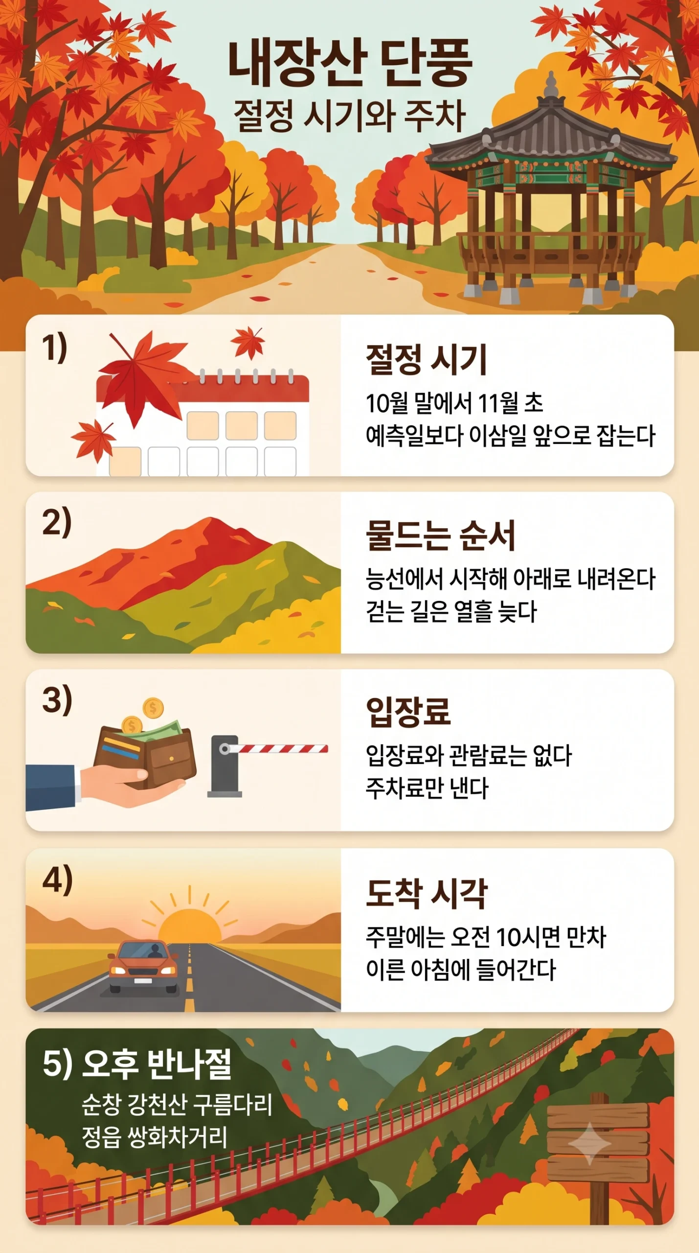 내장산 단풍 2026 — 절정 시기·주차와 정읍·순창 하루 코스