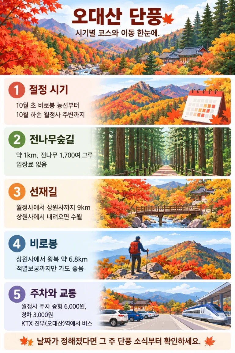 오대산 단풍 — 월정사 전나무숲·상원사 코스와 절정 시기