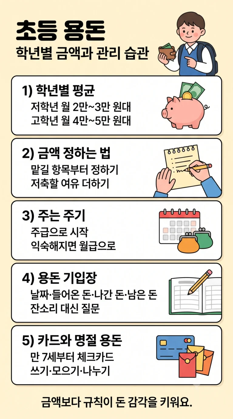초등 용돈 — 학년별 적정 금액과 용돈 기입장·체크카드 관리법