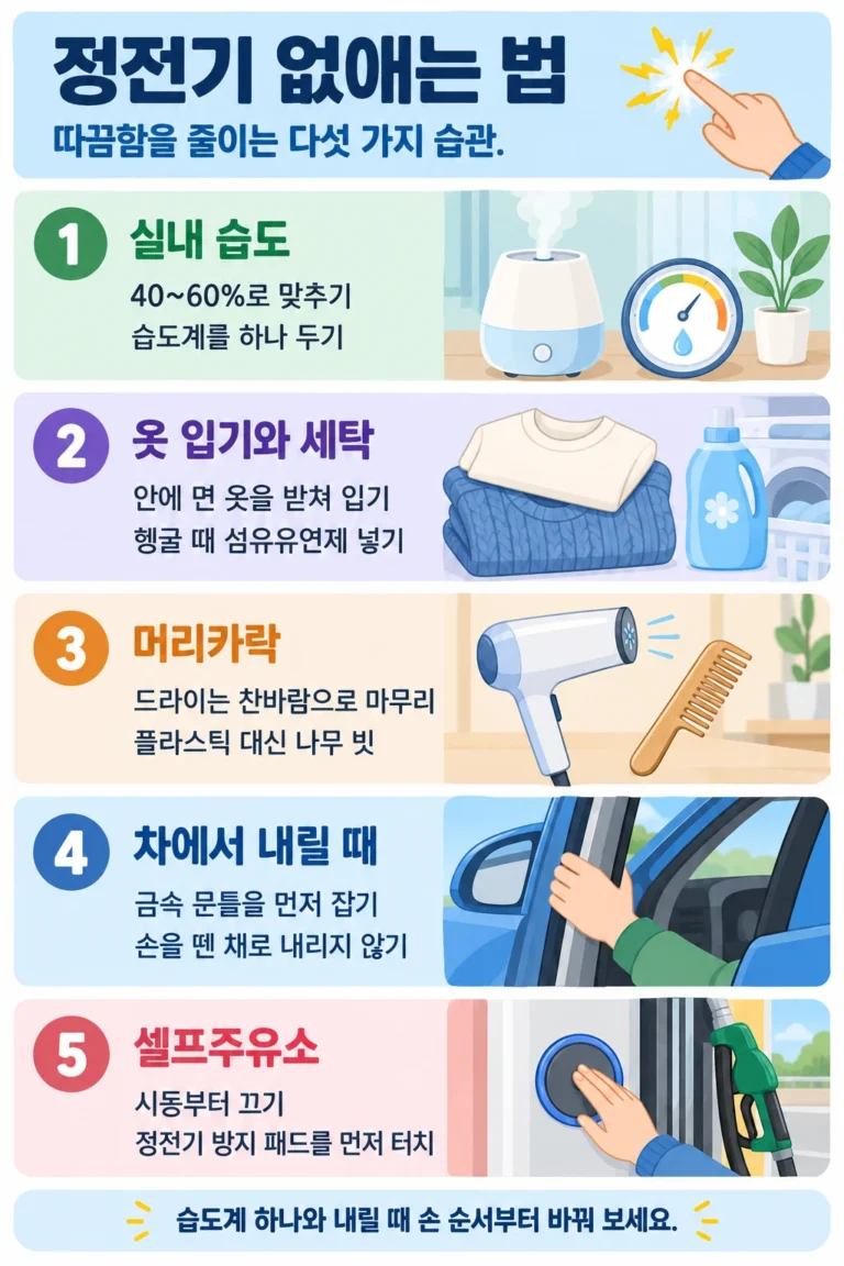 정전기 없애는 법 — 옷·머리카락·차 문 정전기 줄이는 생활 요령