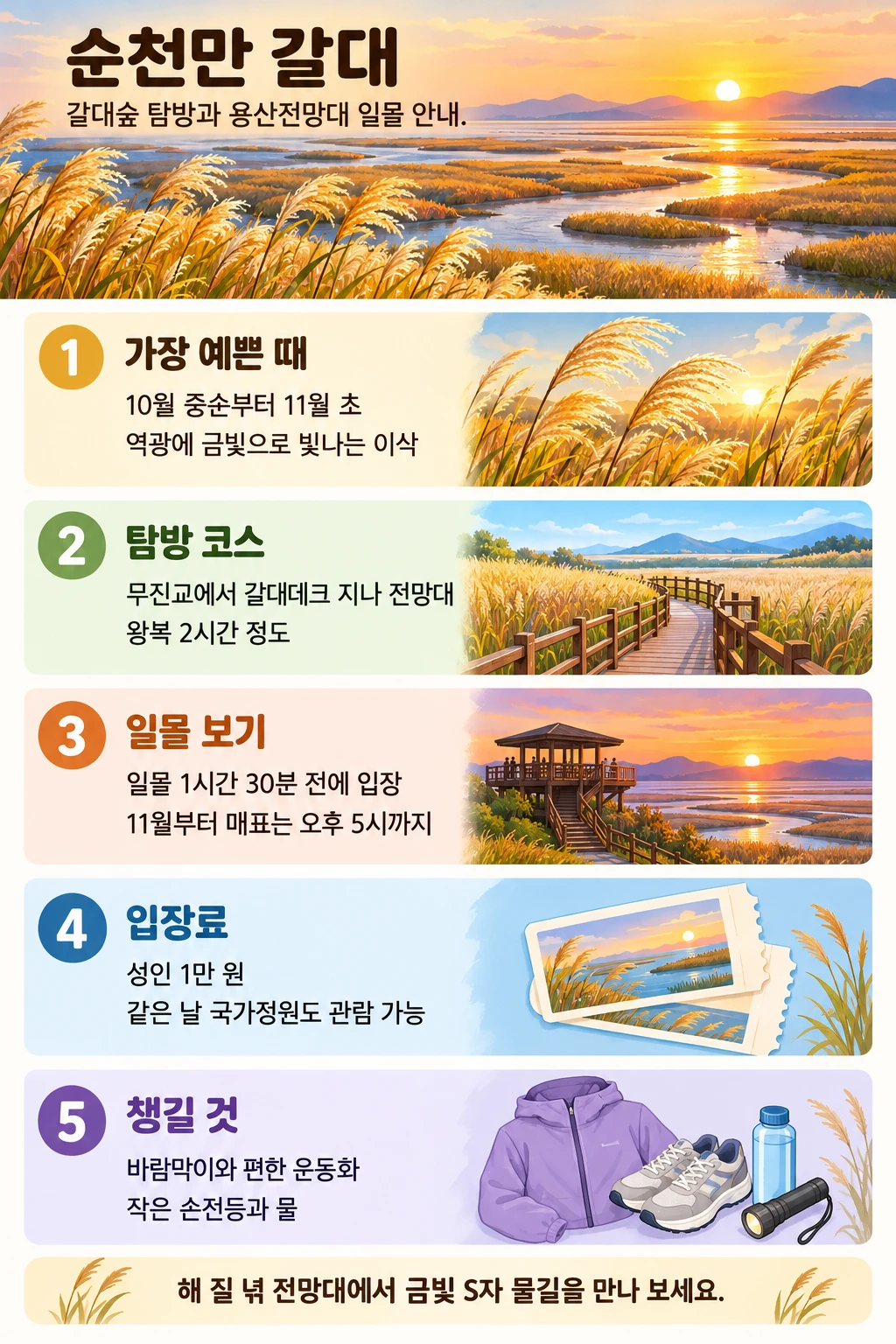 순천만 갈대 — 갈대숲 탐방 코스·용산전망대 일몰과 갈대축제